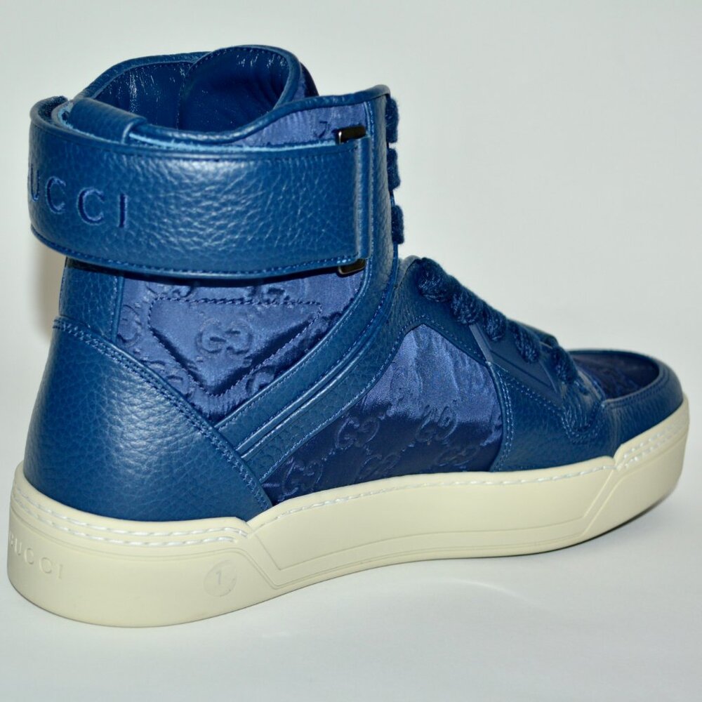 NIB GUCCI GG GUCCISSIMA MENS HITOP NYLON LEATHER SNEAKERS - Picture 8 of 12